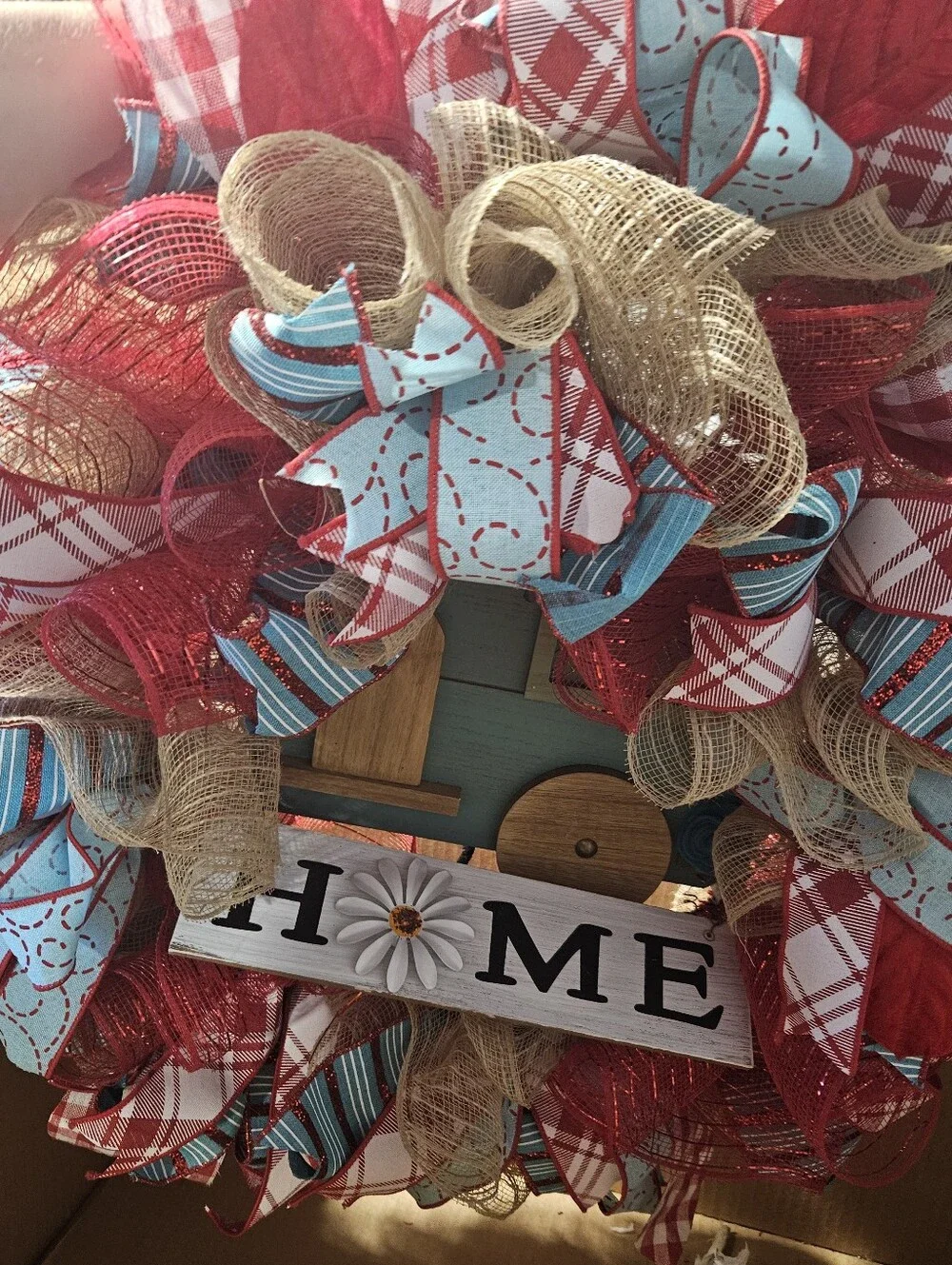 NEW Handmade Camper Wreath Rustic Farmhouse Home Décor Red Aqua Plaid
